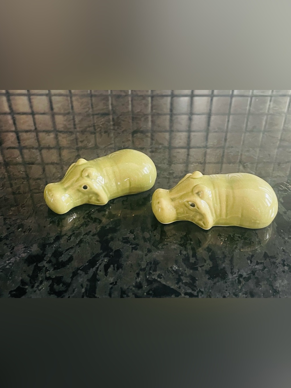 Creative Co-Op Grey-Green Stoneware Floating Baby Hippos (2)